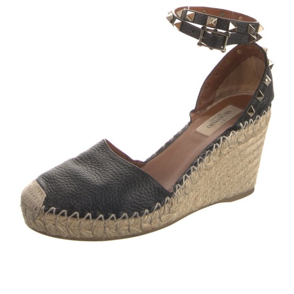 Valentino Black Espadrille Wedge Sandals - Picture 2 of 5